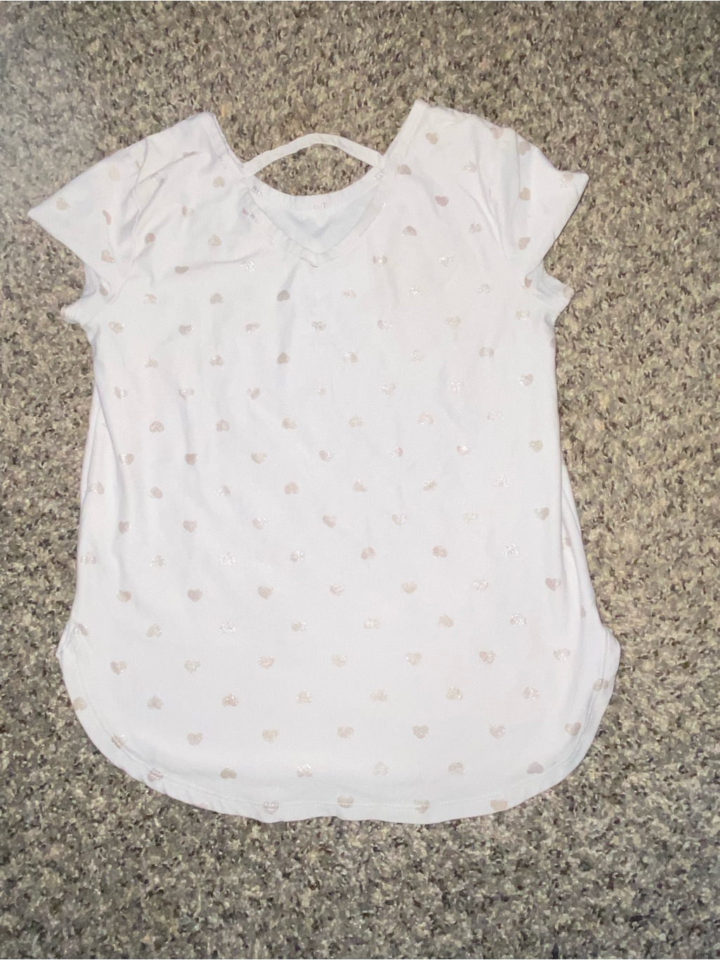 Wonder Nation White Short Sleeve Top With Rose Gold Heart Print
